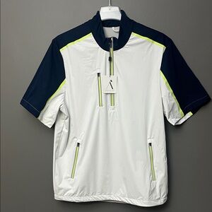 Above The Links 1/4 Zip White and Navy Short Sleeve Jacket - Size M - NWT